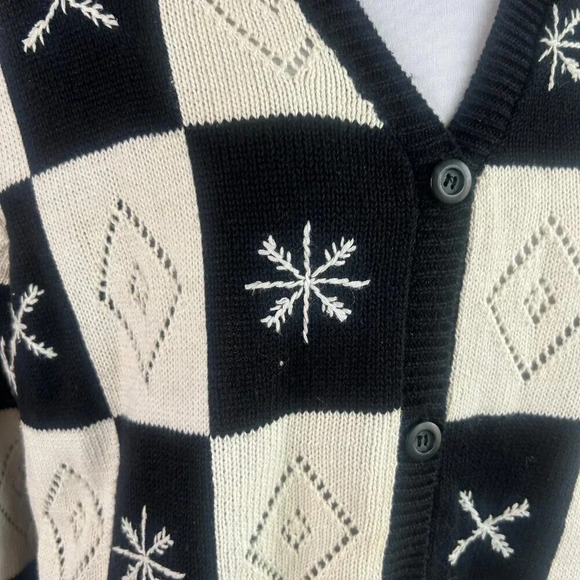 Liz Claiborne Vintage Black and White Checkered Cardigan Sweater Size 1X - Picture 3 of 8